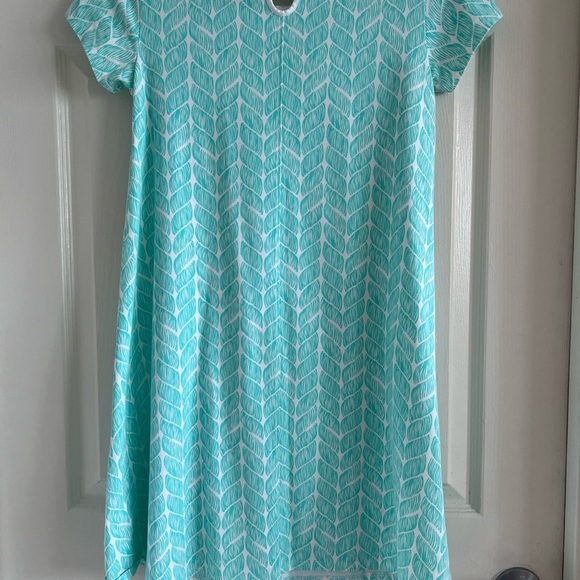 Lauren James printed A-line dress. Aqua & white. EUC! Size small. - Picture 5 of 5